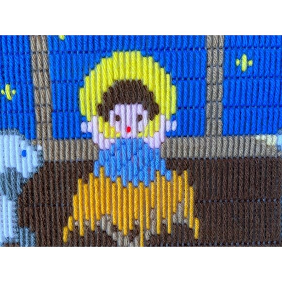 Nativity Scene Completed Needlepoint Art Ready to Hang Plastic back 16.5"x13.25" - Picture 8 of 11